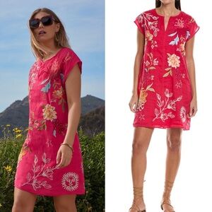 JOHNNY WAS - PLAYA Floral Embroidered Pink Dress size XS